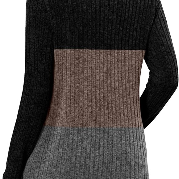Elegant Long Sleeve Colorblock Tunic with Pockets for Chic Fall Fashion 2025 - Picture 4 of 4